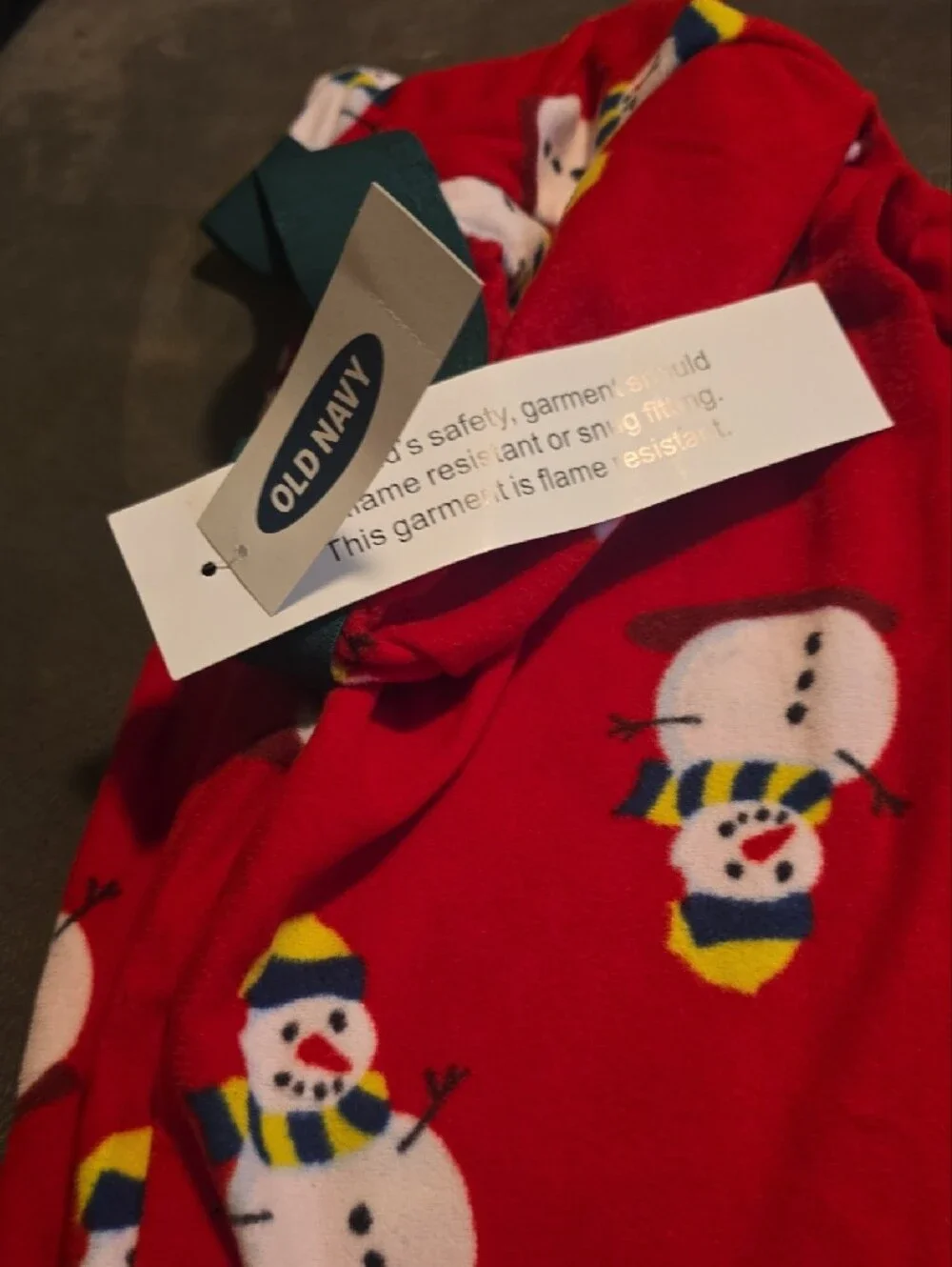 Old Navy Red Snowman Print Pajama Bottoms with Green Waistband